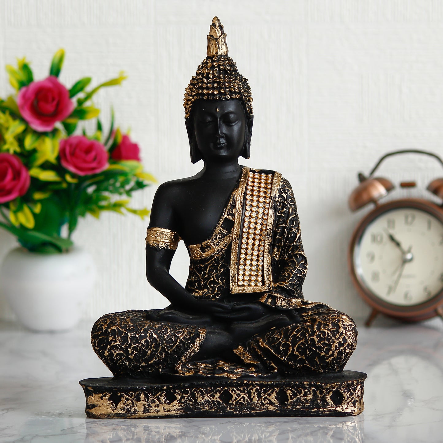 eCraftIndia Black and Golden Meditating Lord Buddha Handcrafted Decorative Showpiece